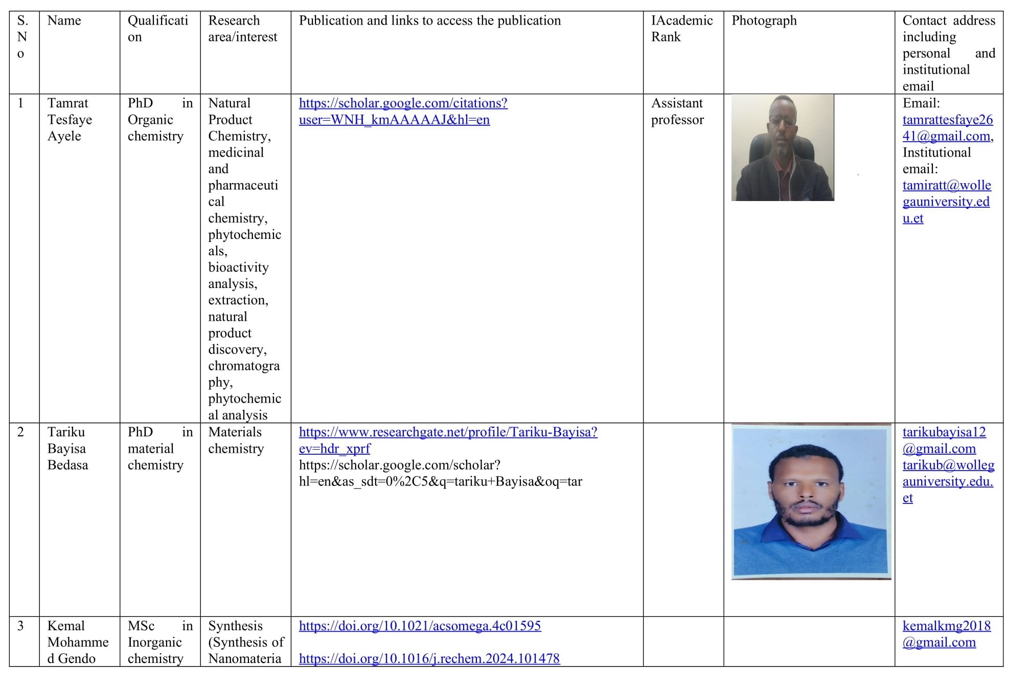 Deparment of Chemistry Profile 1